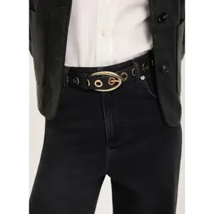 Mint Velvet Black Leather Gold Eyelet Belt